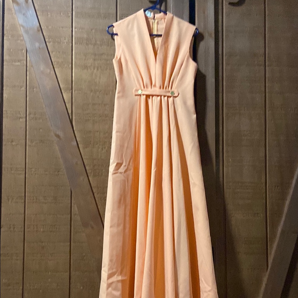 Orange Sleeveless Plunge Neck Gown for Wedding Guest